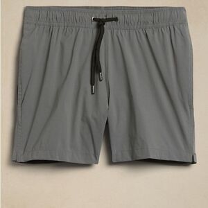 Onia Gray Swim Trunks with Black Drawstring and Comfortable Fit